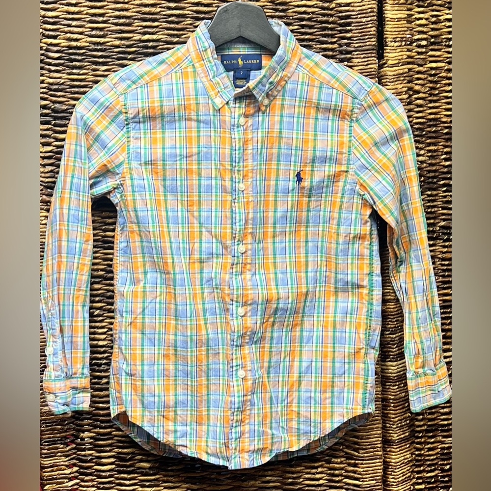 Ralph Lauren- Youth Vibrant Plaid Button-Down‎ Shirt, Size:7